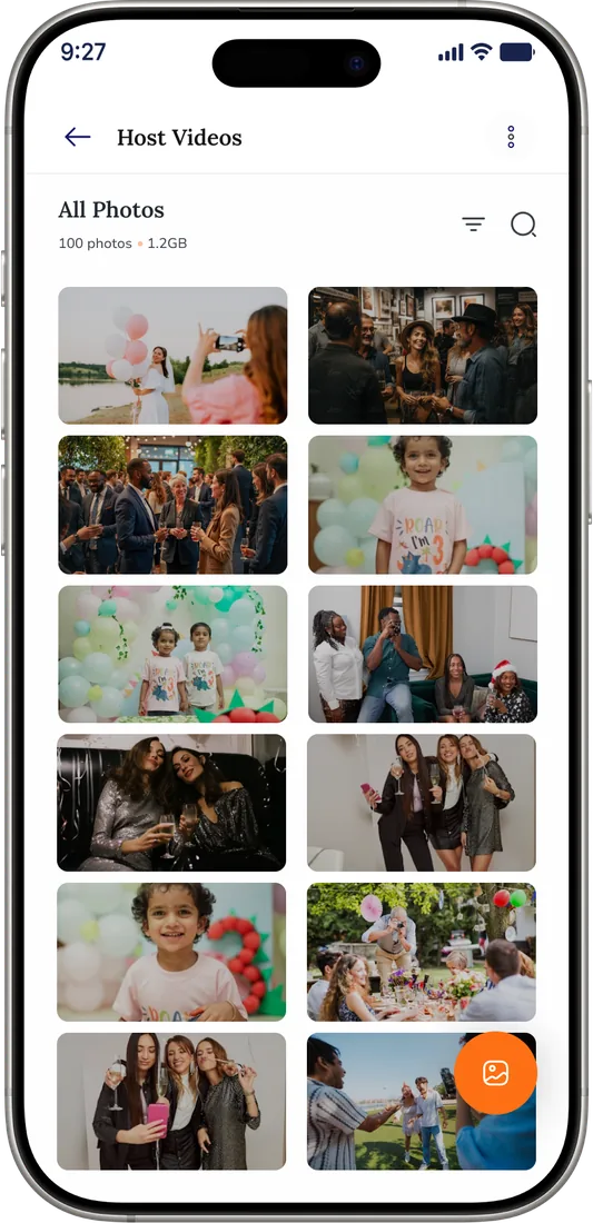 HostCam host videos: a grid of guest photos from an event