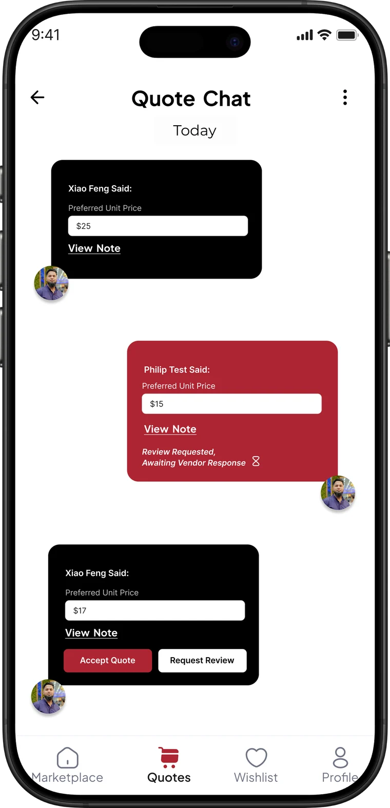 ShopAzany B2B quote chat: buyer and vendor haggling over a unit price